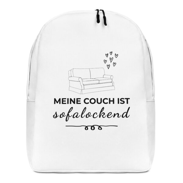 Rucksack mit Spruch "Meine Couch" weißer Rucksack mit witzigem Spruch und Couch-Motiv