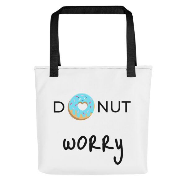 Jutetasche Spruch "Donut Worry" weiße Tragetasche mit witzigem Donut-Aufdruck