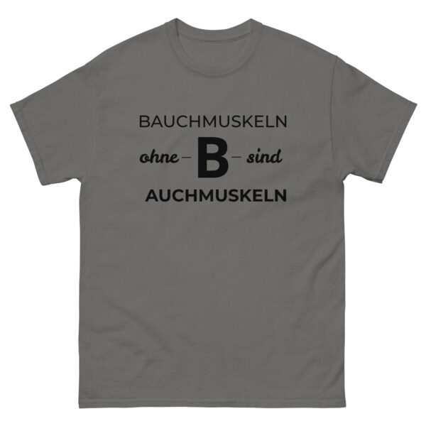 Gym T Shirt lustig klassisches Herren-T-Shirt "Bauchmuskeln ohne B" graues T-Shirt mit schwarzem Aufdruck