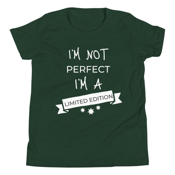 Limited Edition T Shirt Kinder "I'm not perfect, I'm a limited edition" grünes T-Shirt mit weißem Aufdruck